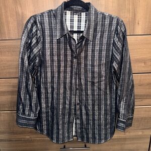 Theory cotton/wool blend Men's Black and Gray Striped Shirt